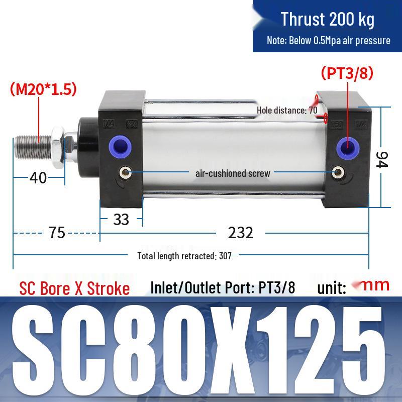 SC63 High Thrust Small Pneumatic Cylinder, Model SC40/50/80/100*125X150X200X500-S