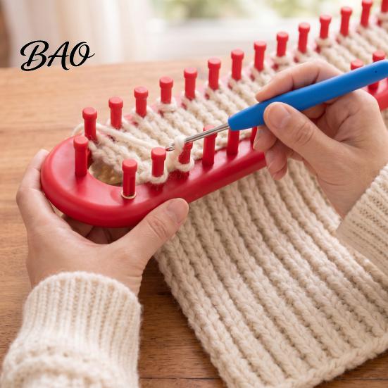 Shawl Knitting Tool Long Loom Hook Set, Beginner for DIY Hat Wool Supplies Scarf Shawl, Plastic Rectangular Yarn Weaving with Crochet Blanket Making