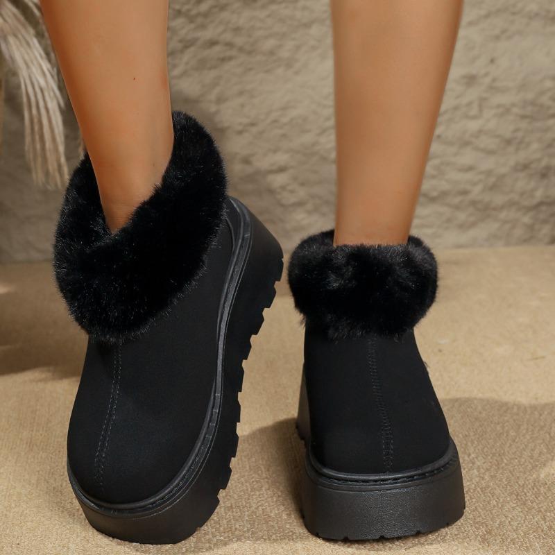 Women's Wide Width Platform Boots, Faux Fur Cuff Snow Booties, Height Increasing Winter Ankle Boots for Women