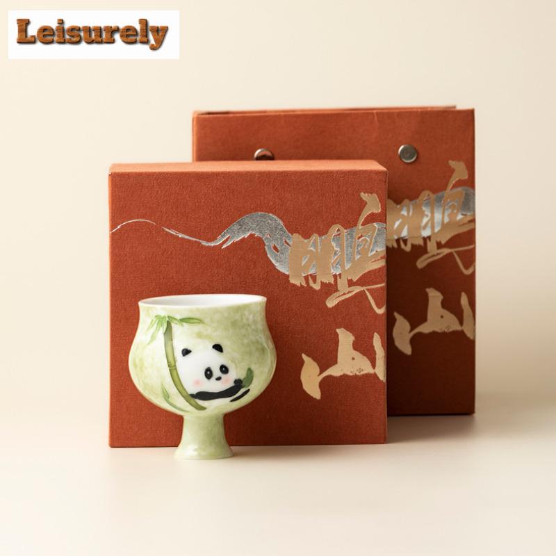 Handbemalte Panda Hochfuß-Teetasse Zen-Teeschale Teetassenset Teeprobe Meditationsbecher Jianzhan Meistertassen Teeservice Untertasse