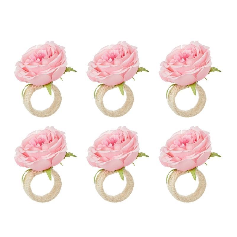 652F Set of 6 Artificial Flower Napkin Rings Elegant Tissue Holder for Dining and Parties Table Decorations for Weddings