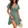 Women’s Short Sleeve V Neck Plaid Print Casual Wrap Dress Lightweight Comfortable Fit Summer Dress