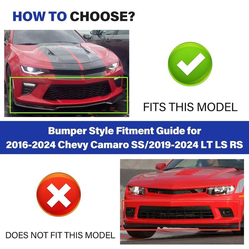 Black For 2016-2024 Chevy Camaro 1LE Style Front Bumper Lip Splitter +Side Skirt