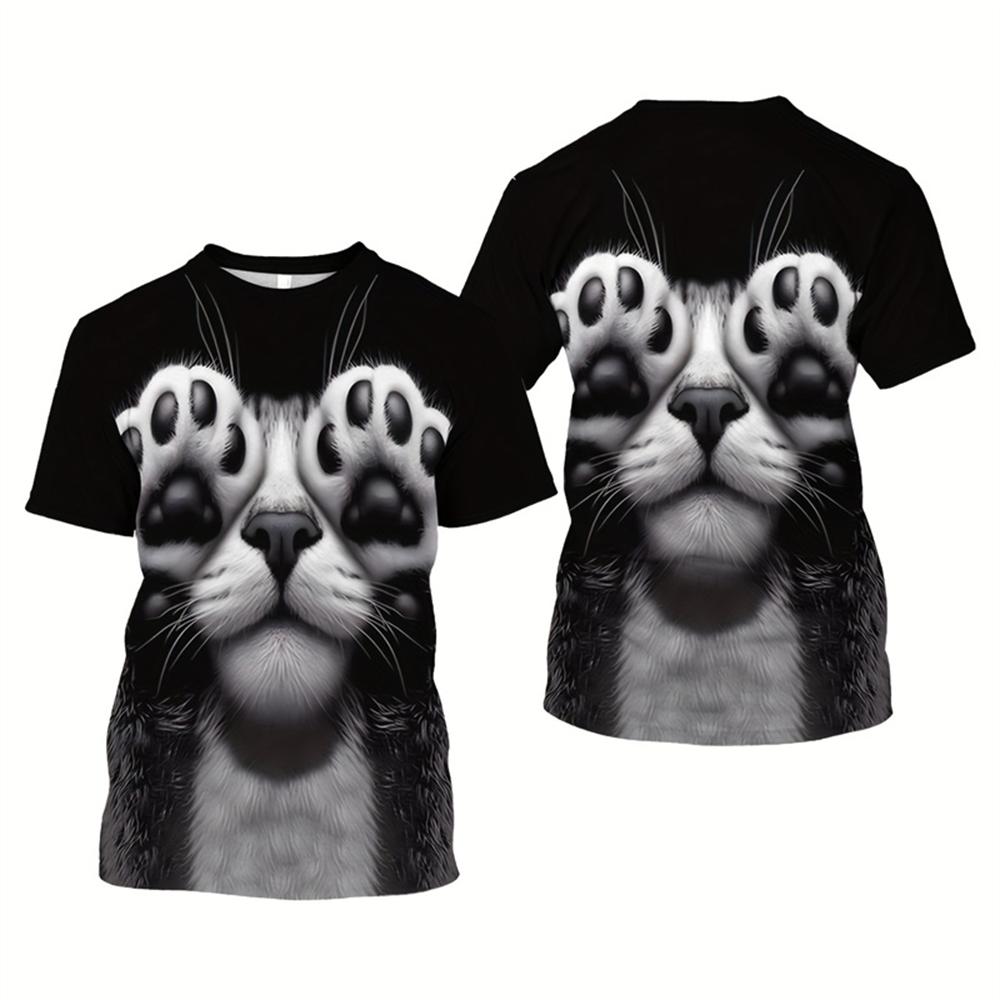 Summer Round Neck 3D Cute Cat Print Top Fashionable Casual Short Sleeved Men's T-shirts