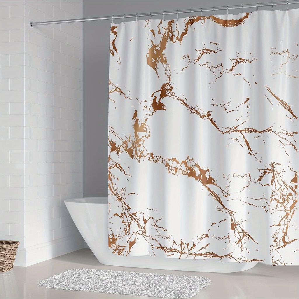 1/4 buc Set Perdea de Duș Impermeabilă Marmură Albă Set Decorativ de Baie Covor Antiderapant Capac WC Covoraș de Baie Și 12 Cârlige