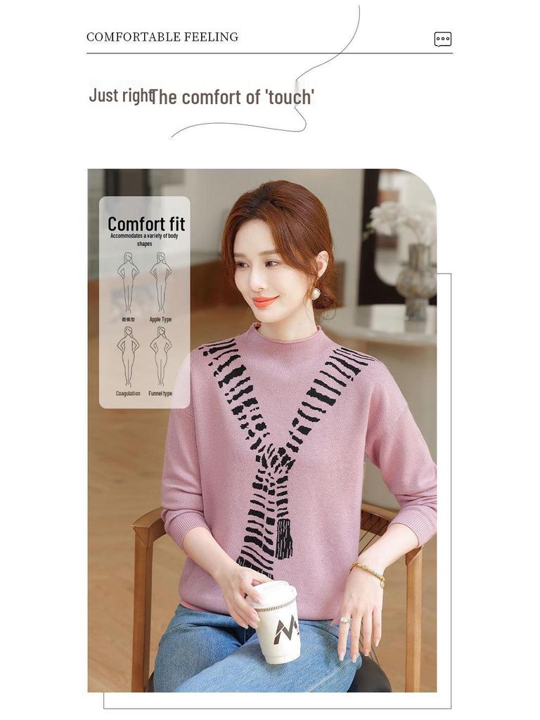 2025 New Autumn Women's High-Neck Knit Sweater for Middle-Aged Fashion