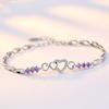 925 Silver Plated Amethyst Bracelet Creative Heart Shape Diamond Inlaid Jewelry for Women