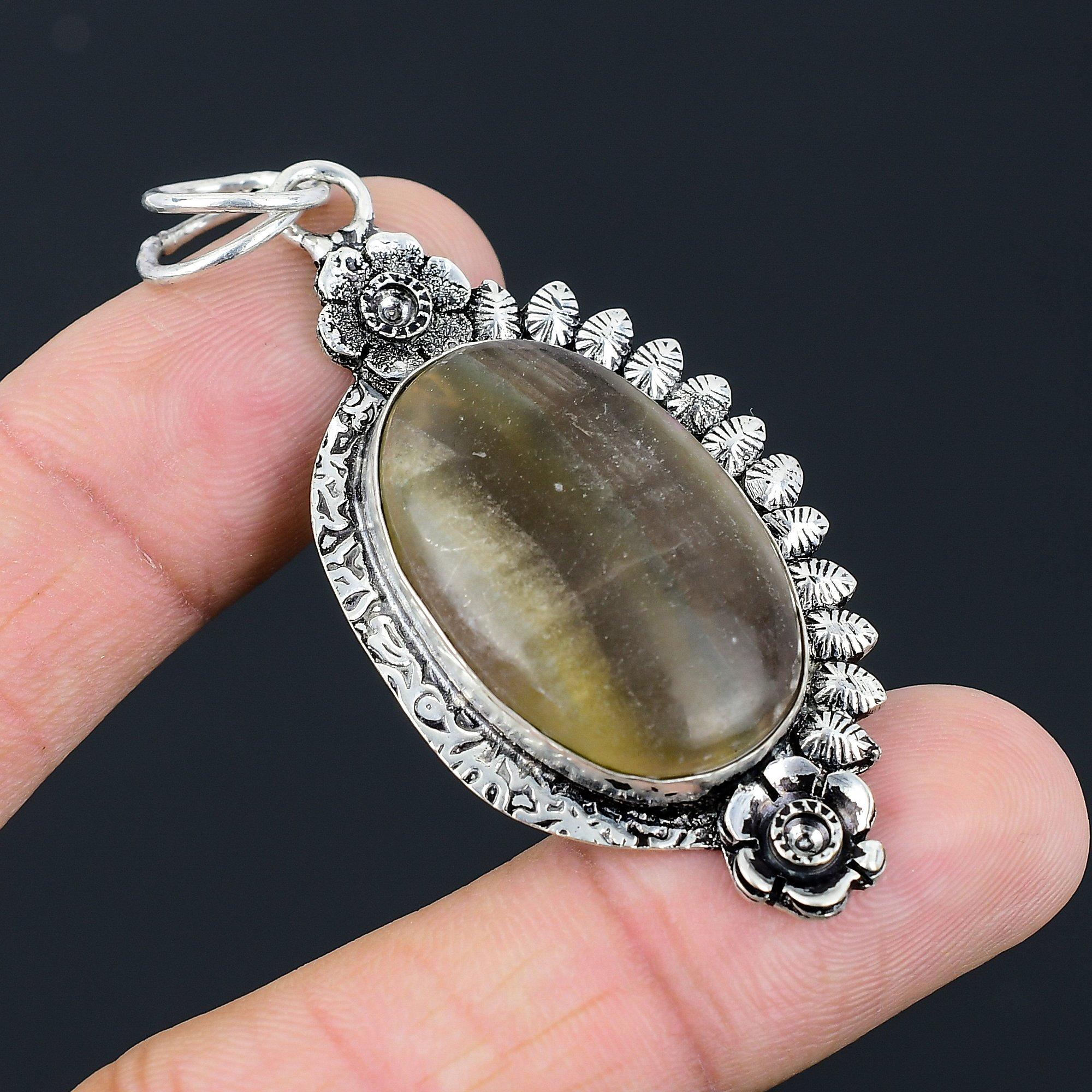 

Gift For Women Pendant 925 Sterling Silver Natural Multi Fluorite Gemstone