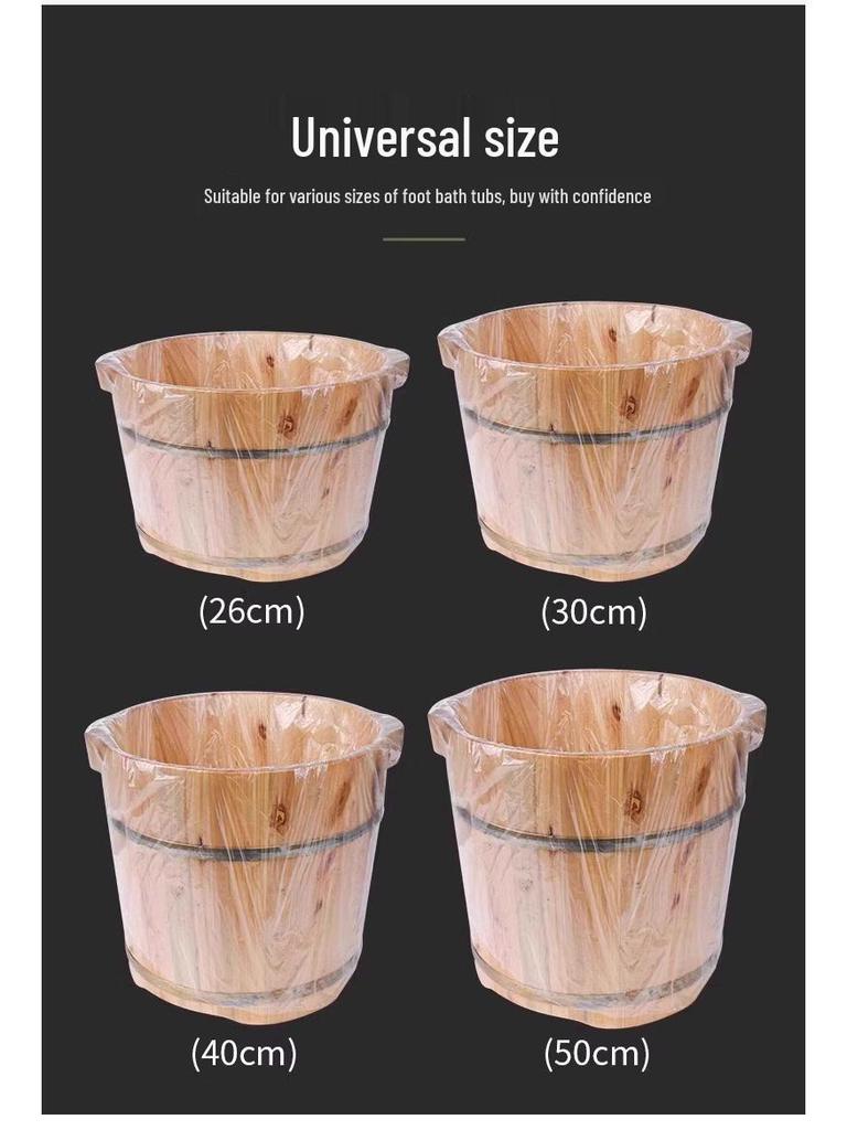 Extra Thick Disposable Foot Soak Pedicure Bags - Special Foot Therapy Set with Wooden Bucket and Plastic Film Foot Bath Basin.