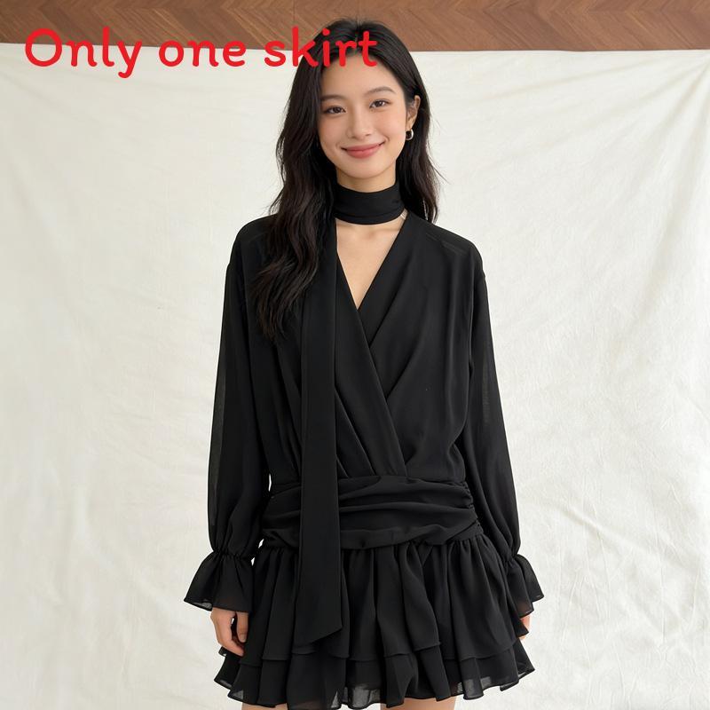 Black Vneck Dress With Ruffle Sleeves For Elegant Women Summer 2025
