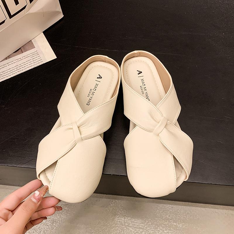 Inner height increase 4cm cool slippers 2025 summer outer wear Muller slippers hollow bag head cool slippers comfortable round head wedge
