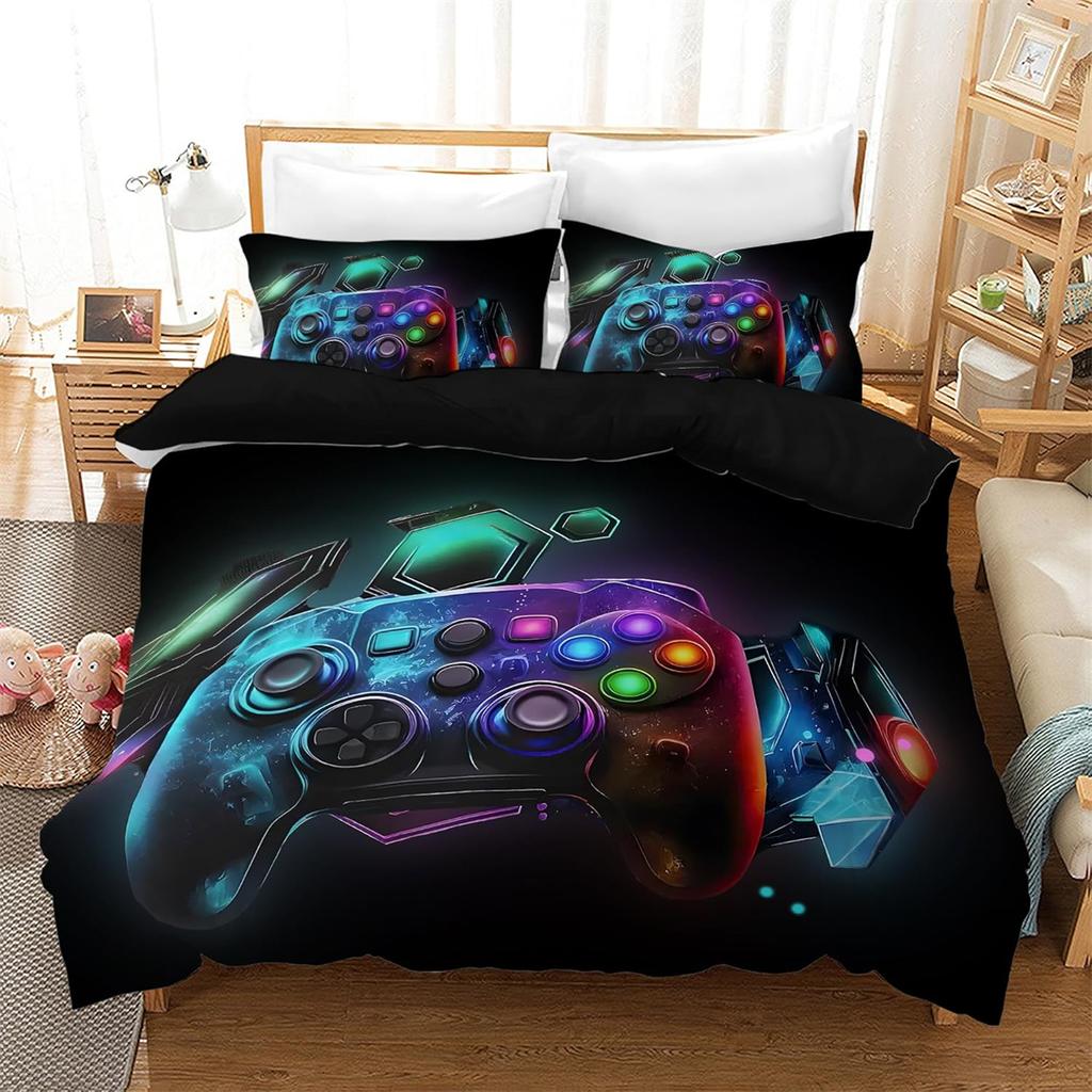 Boy Teens Youth Gamer Duvet Cover Microfiber Dorm Decoration,3D Video Game Game Controller Bedding Set With Matching Pillowcases