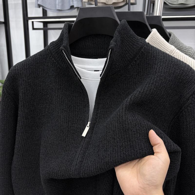 Men's High-Quality Wool Knit Zipper Cardigan - Thick, Trendy, Loose-Fit for Autumn/Winter