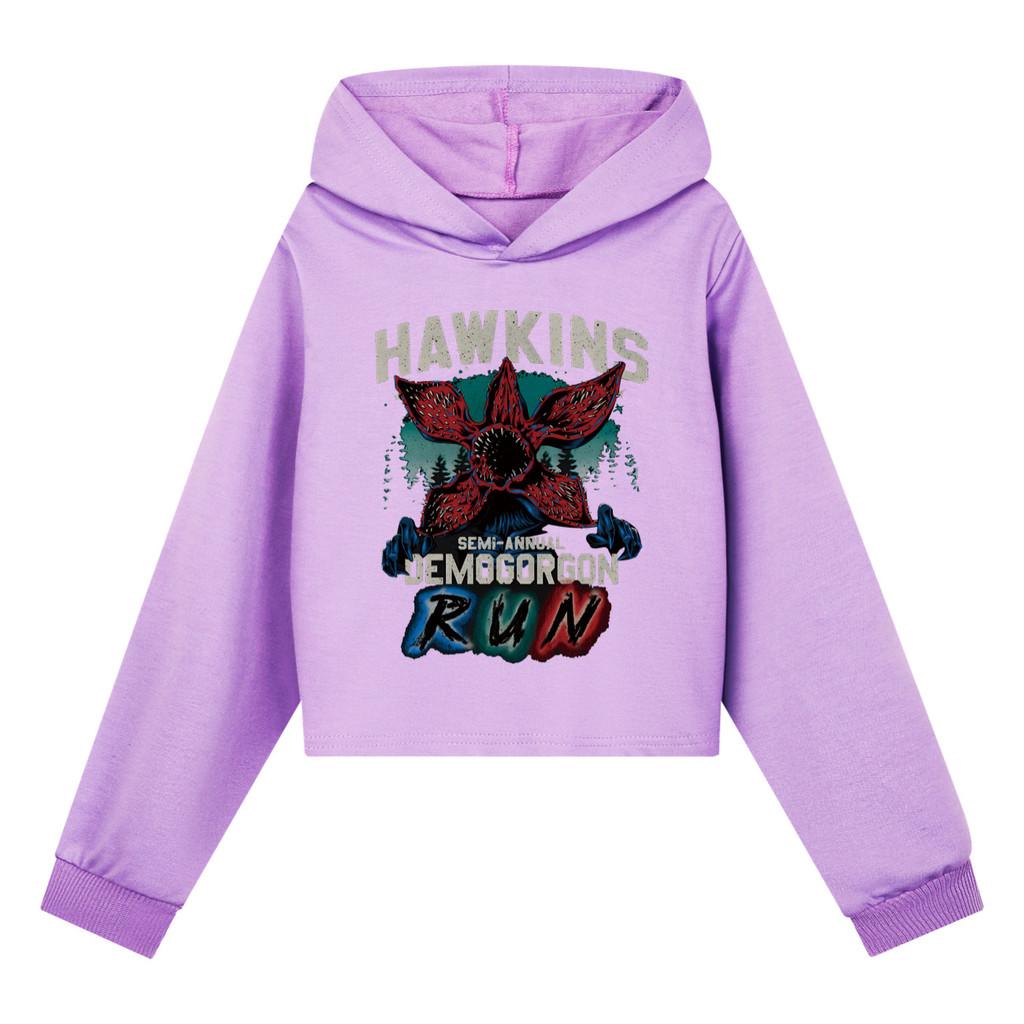5383 Kids Girls Demogorgon Printed Long Sleeves Hoodies Hooded Sweatshirt