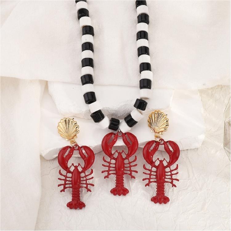 Playful Red Lobster Design Necklace Use Friendly Alloy Enamel Jewelry Lightweight Accessory For Holidays Or Everyday Use