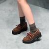 Retro women's leather single shoes thick-soled heightening lace-up small leather shoes