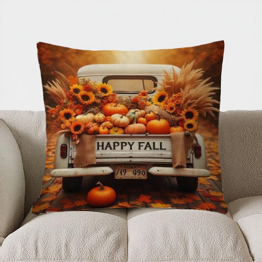 Home Decor Pumpkins with Spots and Autumn Leaves Pillow Pattern Cushion Cover Suitable for Sofa Bedroom Car Pillow Cover