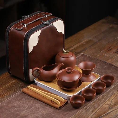 

Outdoor Travel Tea Pot Set Chinese Tea Set Purple Clay Teapot Gaiwan Portable Ceremony Kung Fu Tea Set Chinese Teacup