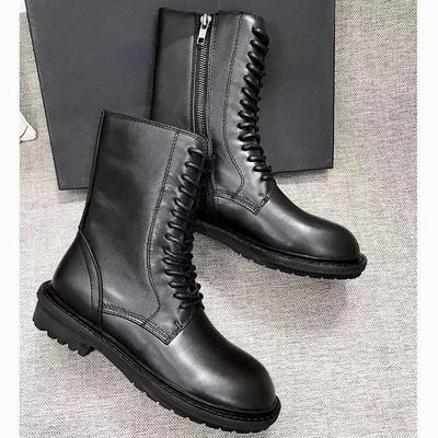 Fashion Ankle Boots 2024 Spring/Autumn New Versatile Black Lace Up Coarse Heel Motorcycle Boots Womens Shoes Split Leather Ladies Shoes