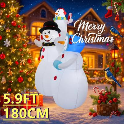5.9FT Xmas Holiday Inflatable Yard Decor Snowman Family LED Christmas Home Decoration Ornament Festive Toy Gift Supplie Decor