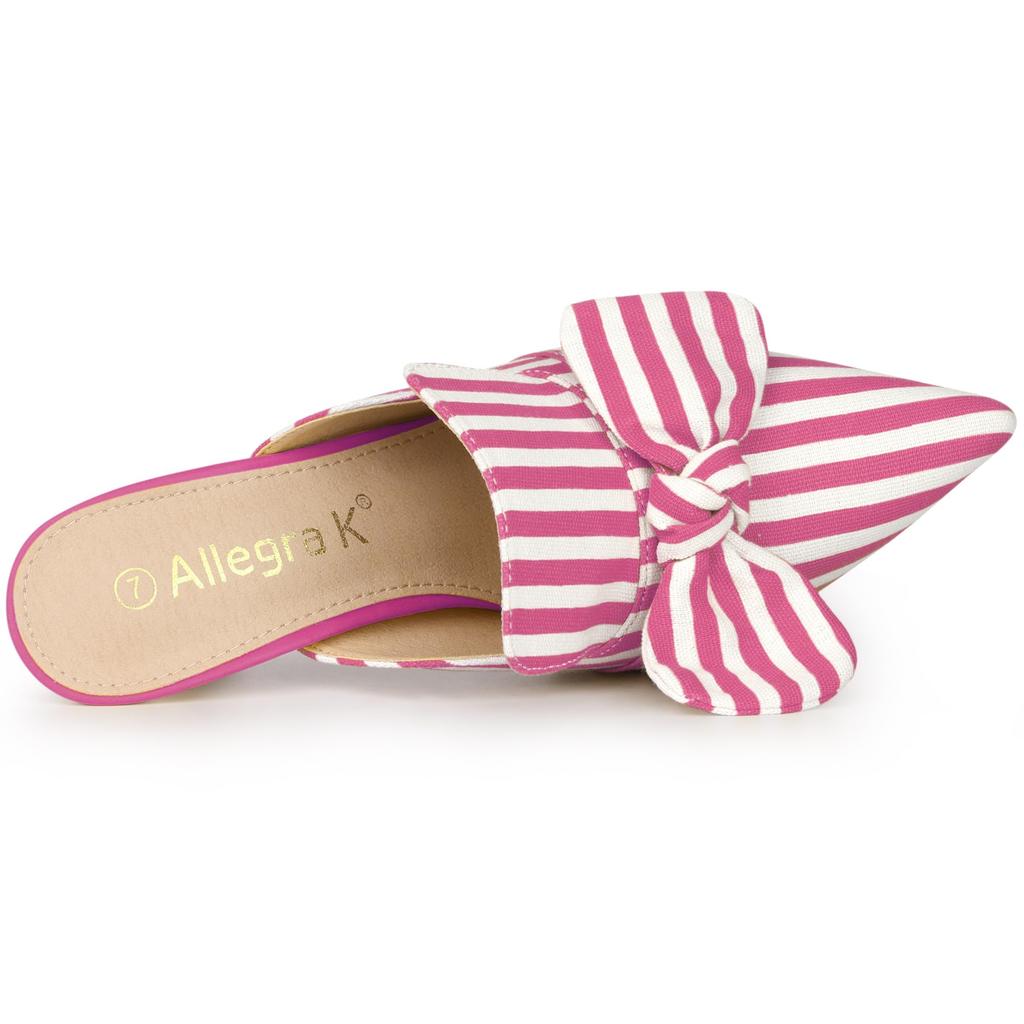Allegra K Women's Striped Bow Slip Slide Mule with Stiletto Heel, Hot Pink, Size 27.5cm