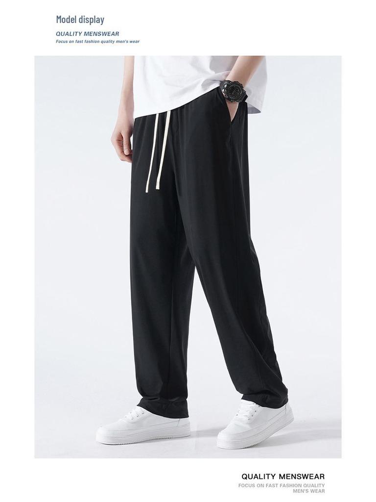 Men's Ice Silk Wide Leg Summer Pants - Loose, Draping, Micro Flare with Stretch for Casual Wear
