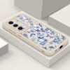 Blue and White Flowers Case For Samsung Galaxy A57 A37 A17 A56 A36 A26 A16 5G A55 A35 A15 A54 S21 FE S22 S23 S24 Plus S25 Edge S26 Ultra Cover