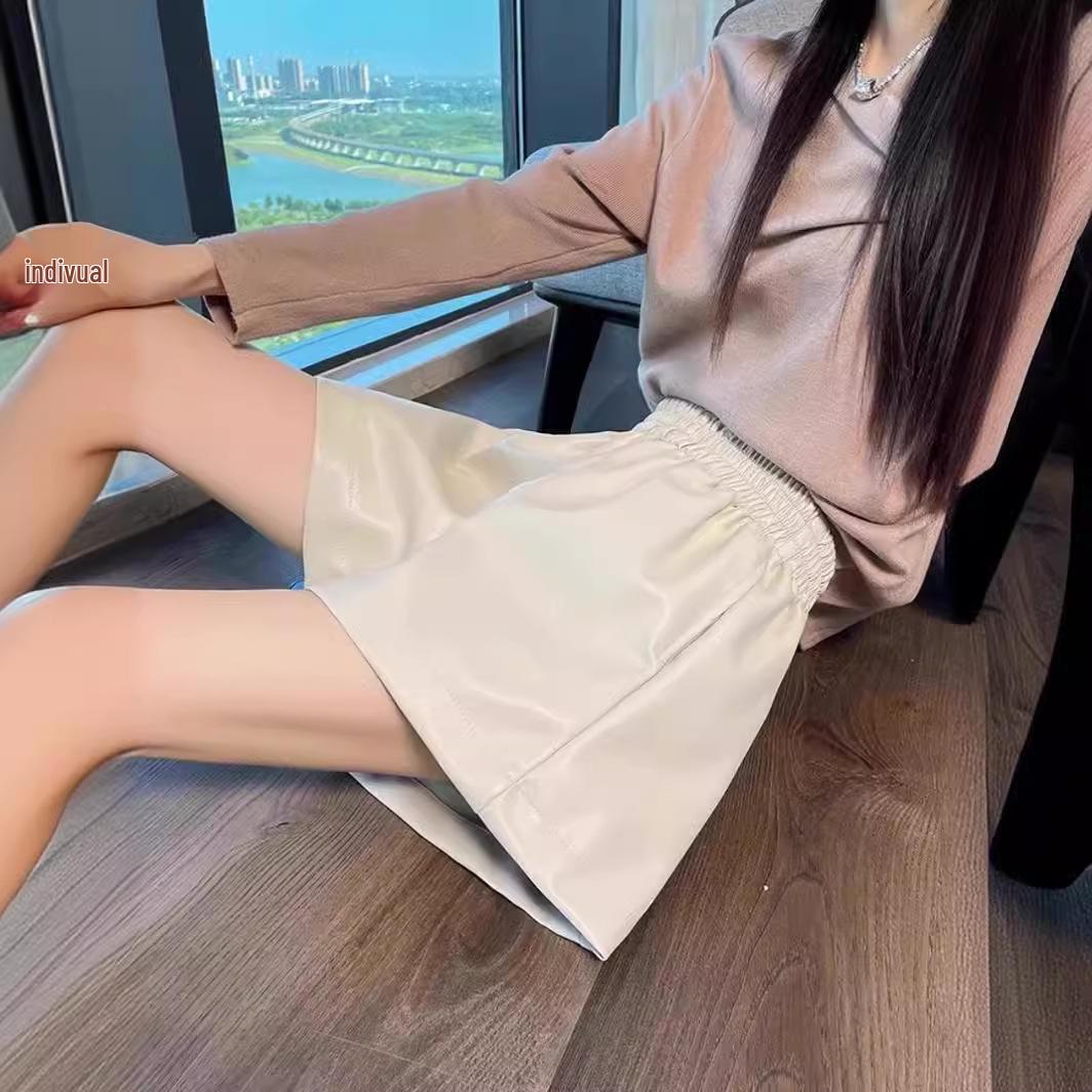 

Korean-Style High-Waisted Wide-Leg Leather Pants for Women - Autumn and Winter S