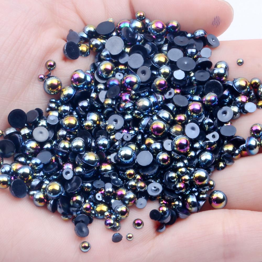 Resin Half Round Flatback Beads 2-6mm Mix Size Glue on Loose Rhinestones for Clothes Dresses DIY Crafts Scrapbook Decoration