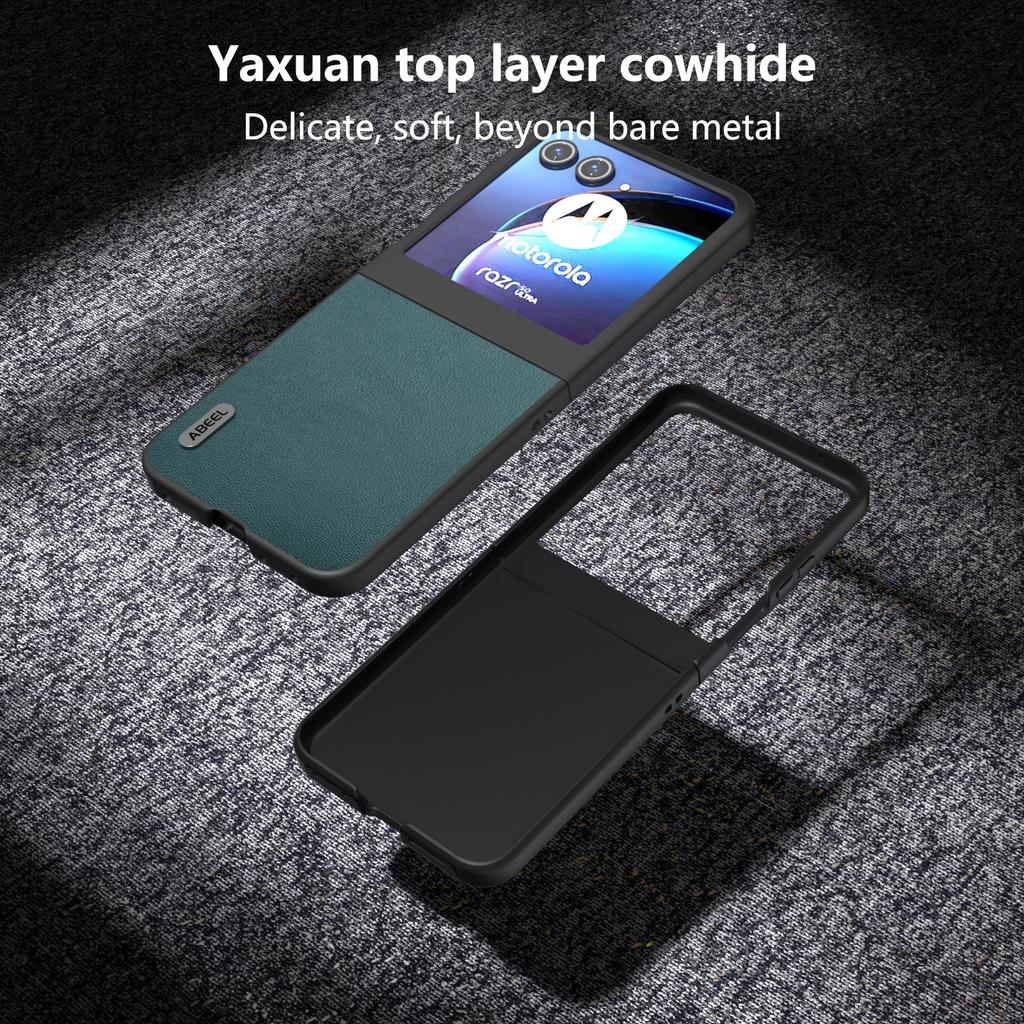 For Motorola Razr 50 5G Case Genuine Cow Leather Coated PC Phone Cover
