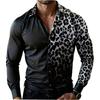 Camicia da uomo casual per le vacanze, con stampa leopardata, manica lunga, colletto a revers, bottoni