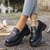 Fashion Metal Chain Platform Loafers Women Thick Bottom Pu Leather Shoes Woman Slip on Black Student Shoes Size 35-43 Zapatos