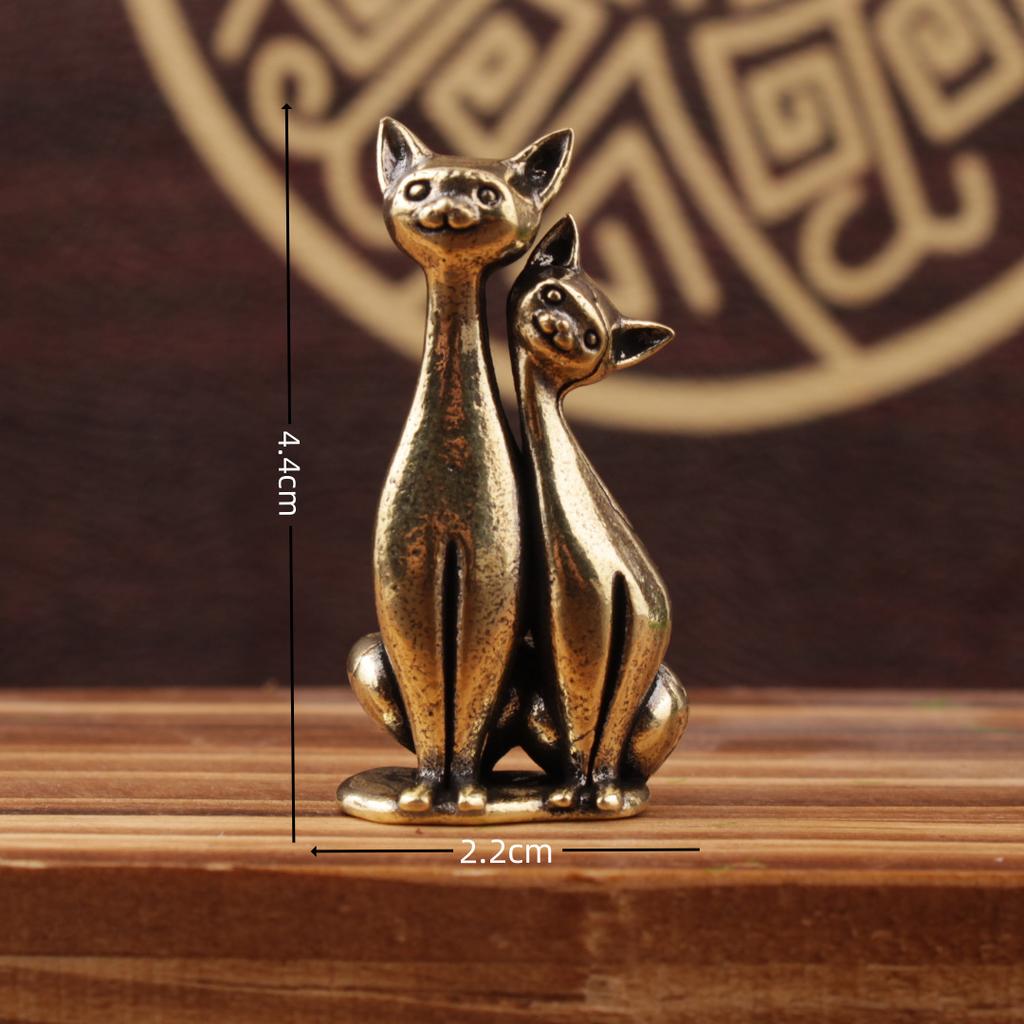 Brass Double Cat Sculpture Ornament Crafts Anime Cat Ornament Home Desktop Living Room Office Small Ornament Crafts
