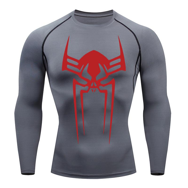 Spider Print Gym Workout Rash Guard for Men Athletic Quick Dry Stretchy Compression Shirts Undershirts Baselayers Tshirts Tops