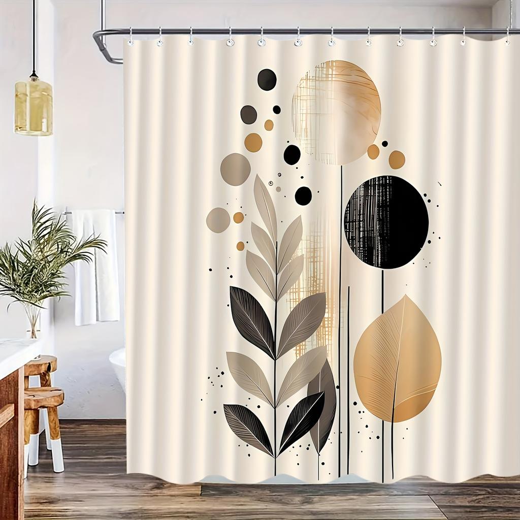 1 pièce Rideau de douche imprimé motif feuille d'art, Convient pour la décoration de salle de bain à la maison, Avec rideau de fenêtre de baignoire en tissu polyester