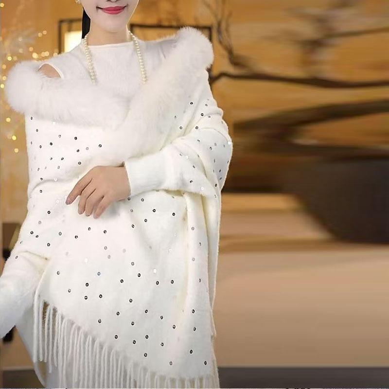 Thick women sequined shawl paired outfits cardigan autumn winter solid sweater casual knitted female