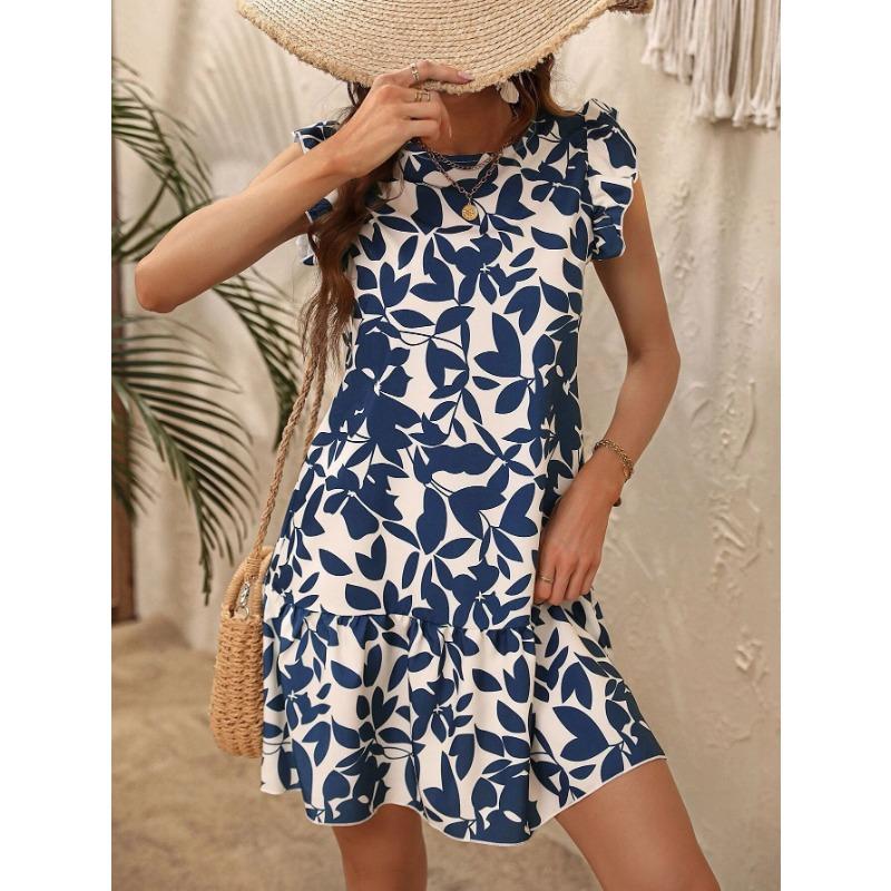 YYFS Dámská móda Léto Jaro Květinový potisk Ležérní šaty bez rukávů s výstřihem do O s vysokým pasem