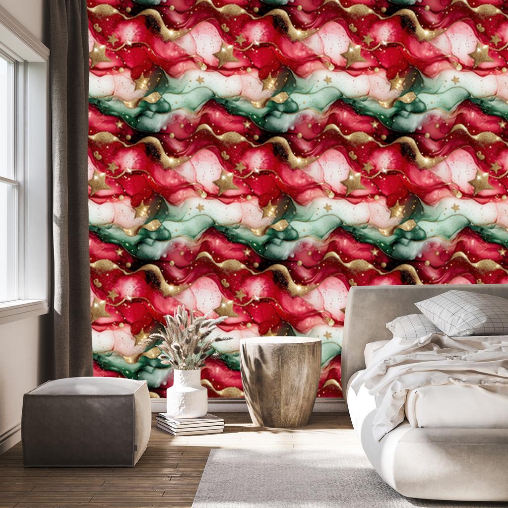 Ink Red, Coral and Green Wallpaper for Living Room and Bedroom 50x1000