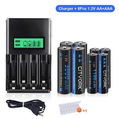 Cityork 1,2 V AA dobíjecí baterie + 1,2 V AAA dobíjecí baterie + LCD USB nabíječka baterií Pro 1,2 V AA AAA Ni-MH baterii