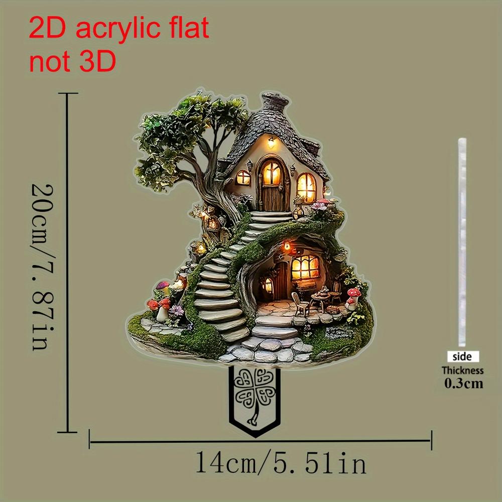 Liebliches Pilzchalet, 2D flaches Acryl, Dekoration, geeignet für Garten, Topfpflanzen, Terrasse, Außenbereich, Weihnachten, Halloween