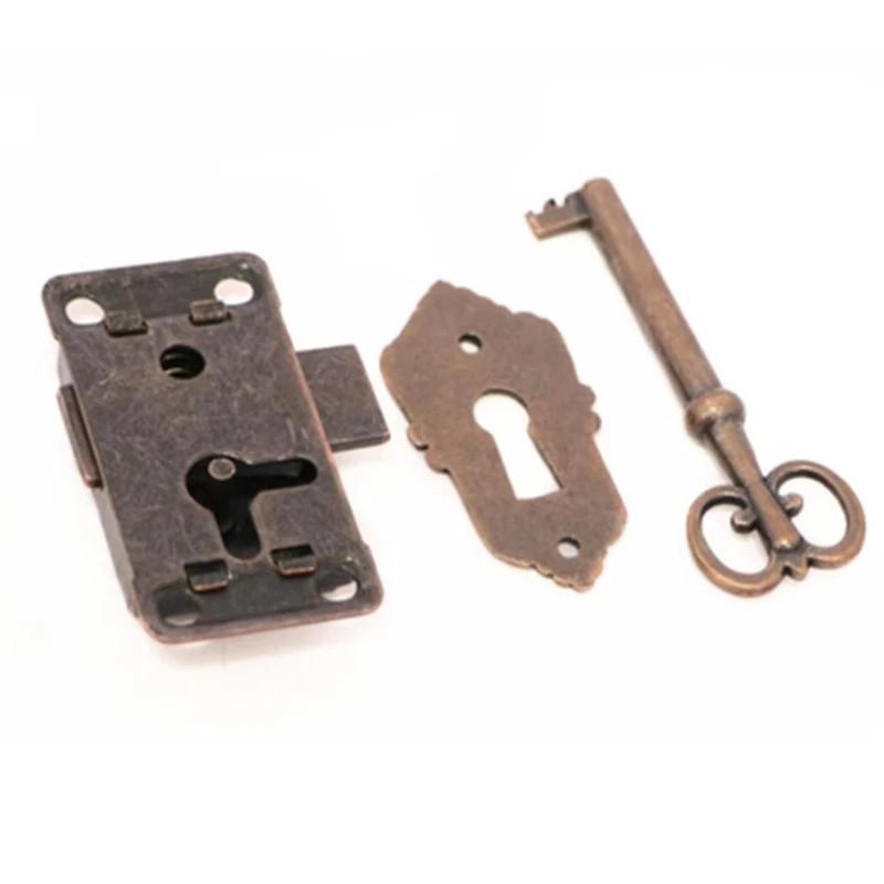 Antique Door Lock Drawer Jewelry Box Cabinet Wardrobe Cupboard Door Lock Set Cabinet Wardrobe Cupboard Door Lock + Key Furniture