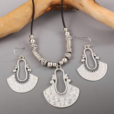 Vintage Boho Damen Halskette Ohrring Set Böhmische Lederseil Halskette Hängende Ohrringe Party Schmuckset Zubehör Geschenke