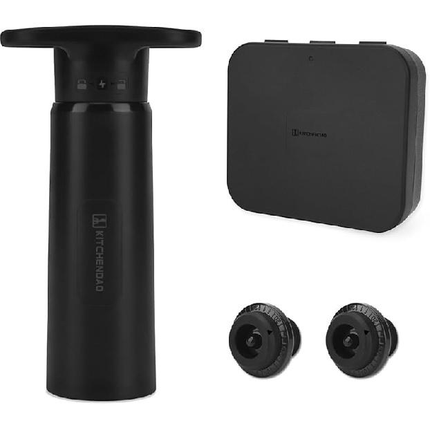 KITCHENDAO Wine Saver Pump with Sound Indicator, 4 Vacuum Wine Stoppers and Storage Box, Reusable Wine Stoppers Preserver to Keep Wine Fresh 2 Stoppers-Black