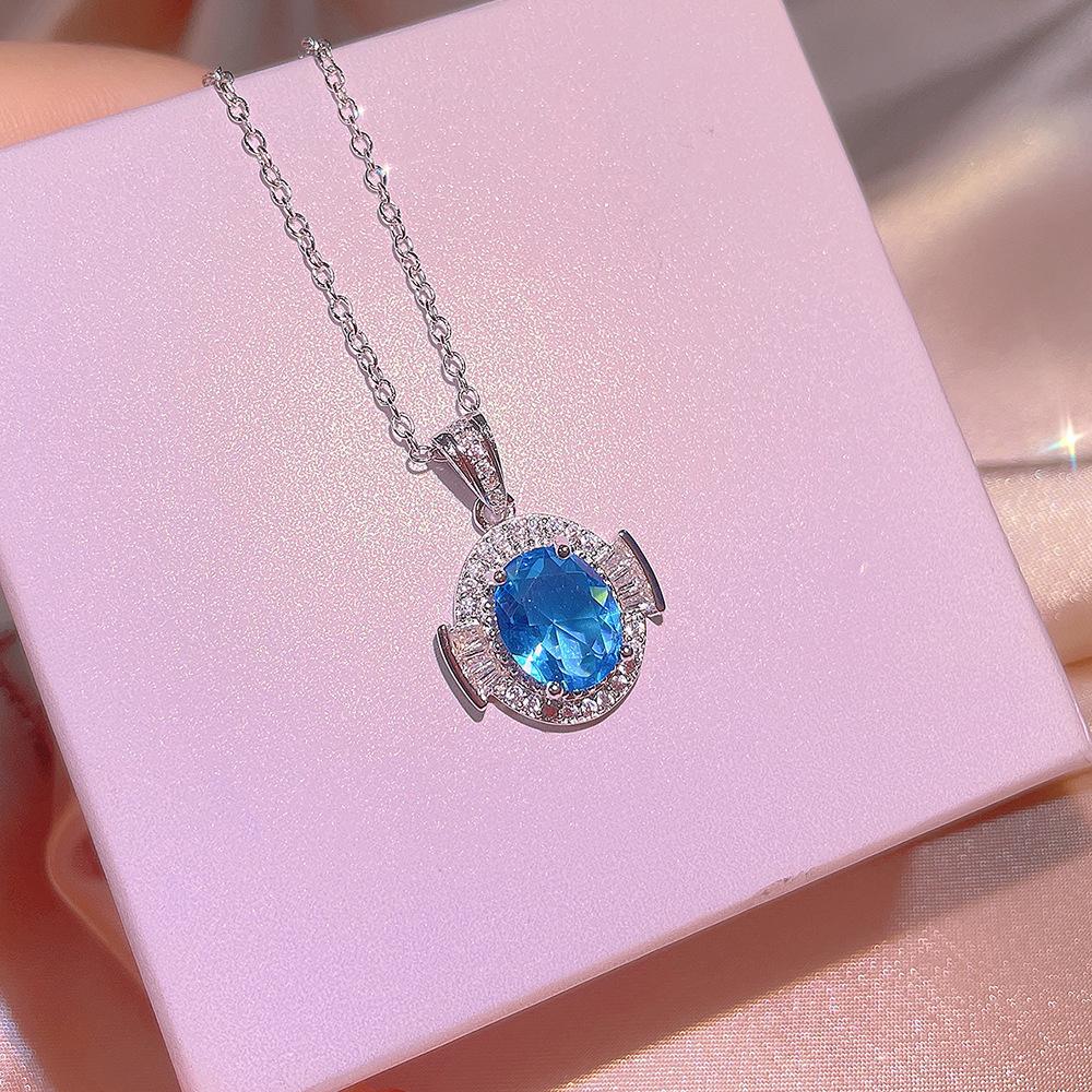 

Серебряный Высококачественный Кольцо Серьги Ожерелье Набор из Трех Предметов с Голубым Цирконом для Женщин Свадебная Вечеринка День Рождения Ювелирный Подарок