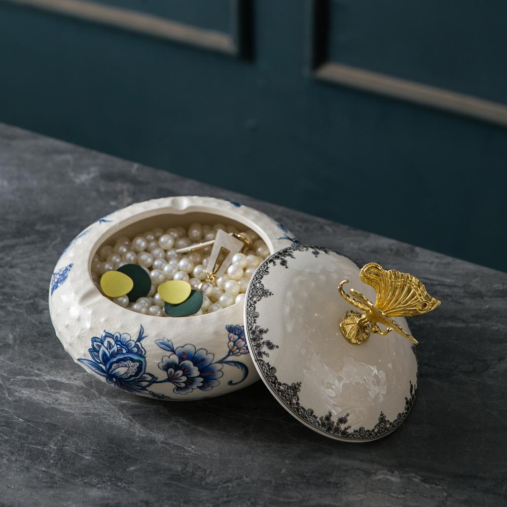 American Retro Ceramic Jewelry Box - European-style Home Storage Organizer and Handicraft Ornament