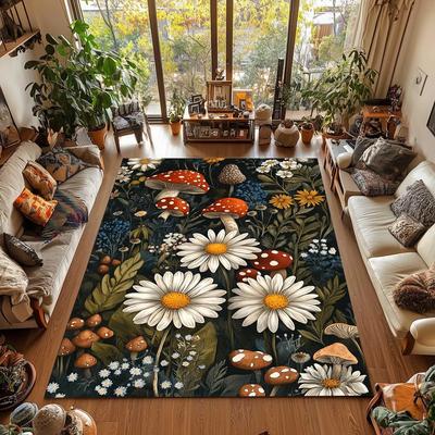 Daisy Moss Fir Botanical Rug for Living Room Sofa Bedroom Decor Nature Inspired Floor Mat Eco Friendly Carpet Coffee Table Mat