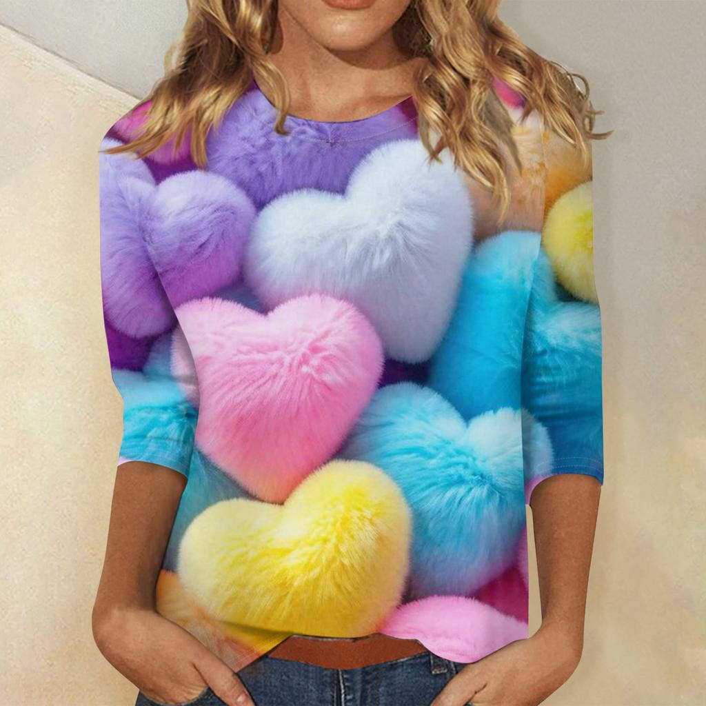 Women's Valentine's Day Print Fashion Casual 3/4 Sleeve Round Neck Top