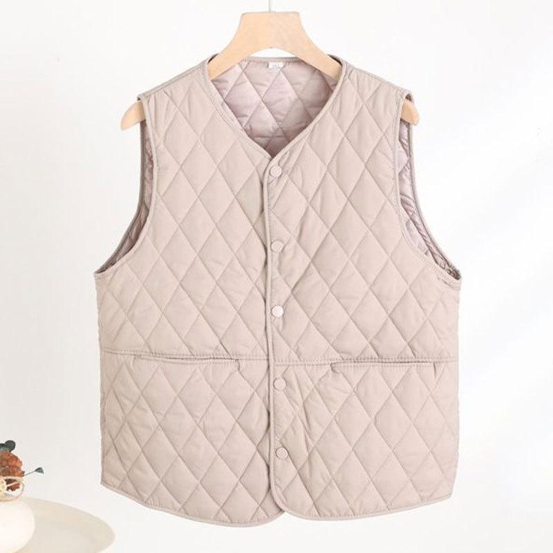 Autumn and winter vest women fleece thickened middle-aged and old mother short wear cotton-padded clothes, fragrant wind sleeveless thermal vest