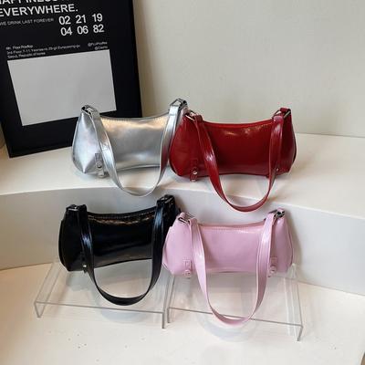 Lässige Mini-Schultertasche Glänzendes Finish Hardware-Detail Leichtes PU Reißverschluss Achseltasche für den täglichen Weg zur Arbeit & Einkaufen