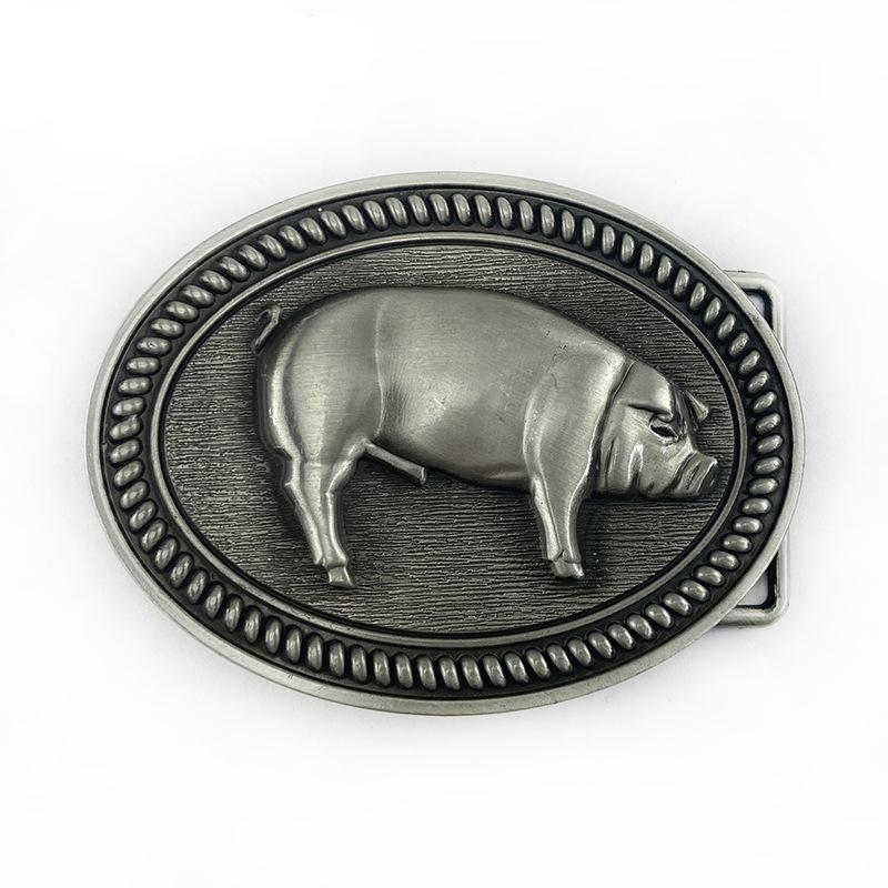 European-American Retro Wild Boar Leather Belt Buckle - Hip Hop Fashion Personalized Denim Smooth Plate Design.